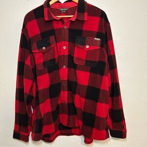 Eddie Bauer Men's Fleece Red and Black Plaid Button-Up XXL